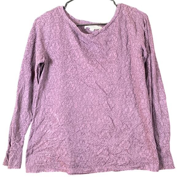 LOFT Womens Sweater Purple Jacquard Floral Long Sleeve Boat Neck Buttons M - Picture 1 of 12